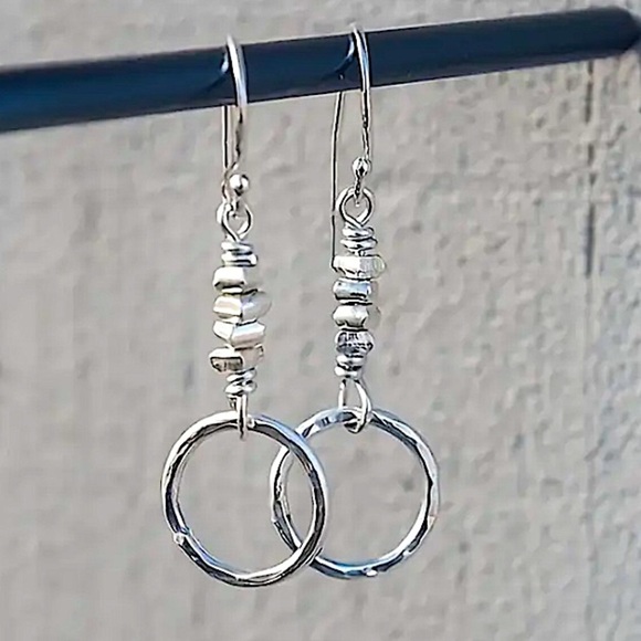 Boho Geometric Silver Irregular Earrings Circle Beaded - Picture 1 of 7